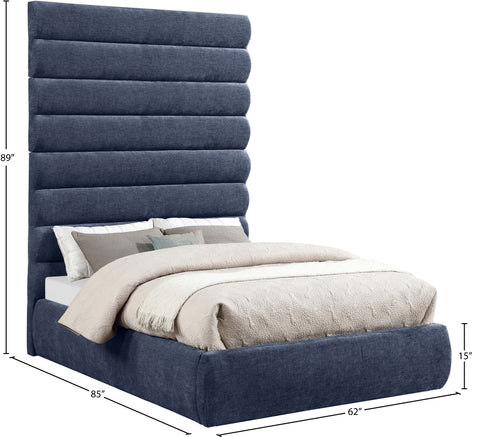 Amara Navy Chenille Fabric Upholstered Full Bed, 1 Piece (Style 2)