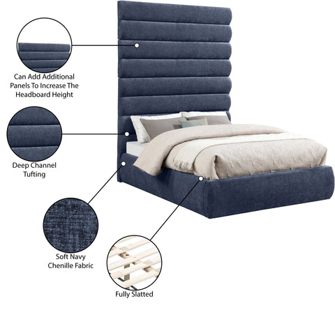 Amara Navy Chenille Fabric Upholstered Full Bed, 1 Piece (Style 2)
