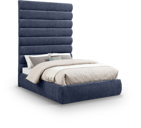 Amara Navy Chenille Fabric Upholstered Full Bed, 1 Piece (Style 2)