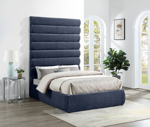 Amara Navy Chenille Fabric Upholstered Full Bed, 1 Piece (Style 2)