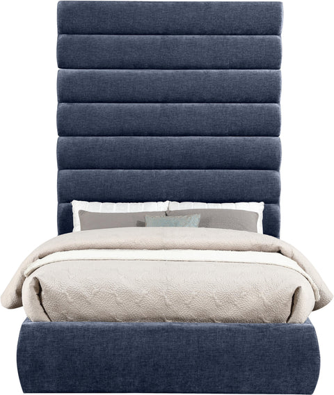 Amara Navy Chenille Fabric Upholstered Full Bed, 1 Piece (Style 2)