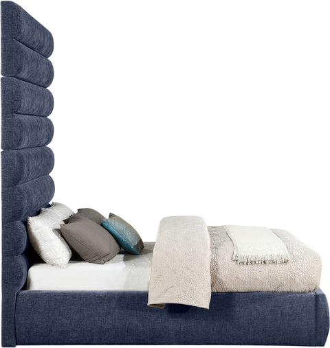 Amara Navy Chenille Fabric Upholstered Full Bed, 1 Piece (Style 2)
