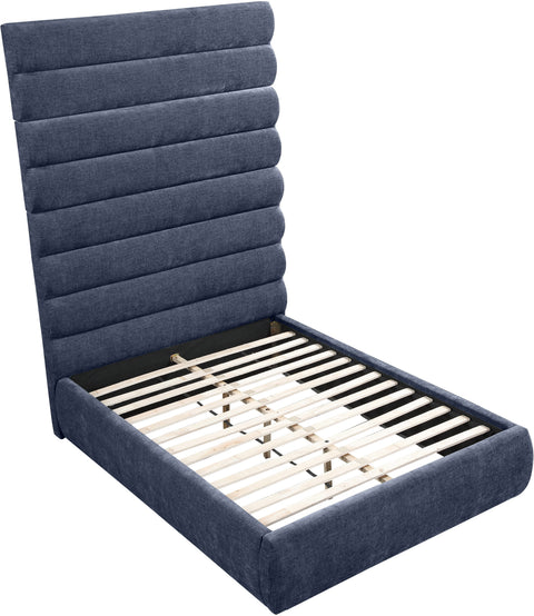 Amara Navy Chenille Fabric Upholstered Full Bed, 1 Piece (Style 2)