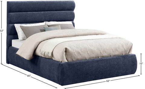 Amara Navy Chenille Fabric Upholstered Full Bed, 1 Piece (Style 3)