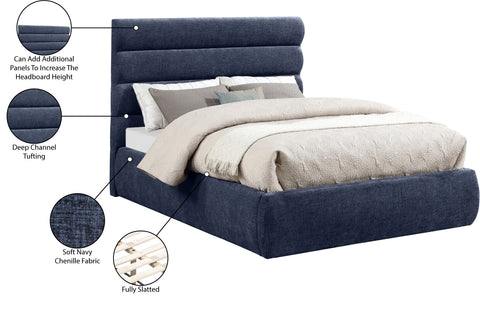 Amara Navy Chenille Fabric Upholstered Full Bed, 1 Piece (Style 3)