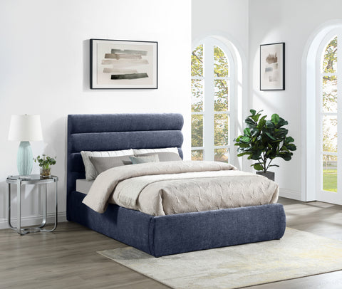 Amara Navy Chenille Fabric Upholstered Full Bed, 1 Piece (Style 3)