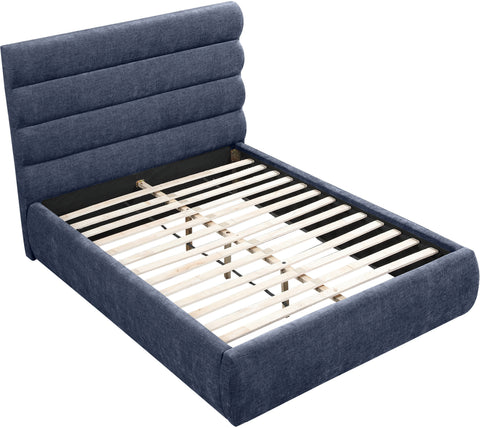 Amara Navy Chenille Fabric Upholstered Full Bed, 1 Piece (Style 3)