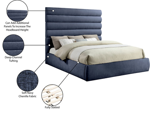 Amara Navy Chenille Fabric Upholstered King Bed, 1 Piece