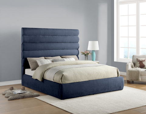 Amara Navy Chenille Fabric Upholstered King Bed, 1 Piece