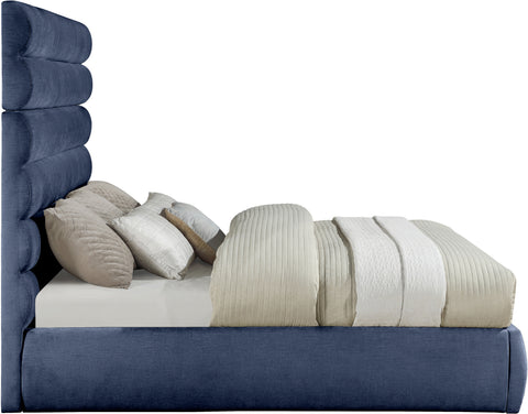 Amara Navy Chenille Fabric Upholstered King Bed, 1 Piece