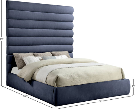 Amara Navy Chenille Fabric Upholstered King Bed, 1 Piece (Style 2)