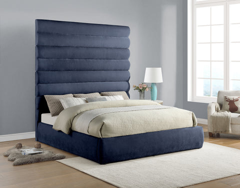 Amara Navy Chenille Fabric Upholstered King Bed, 1 Piece (Style 2)