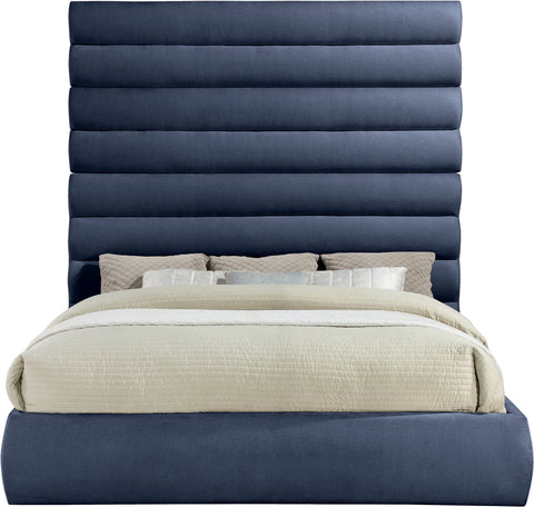 Amara Navy Chenille Fabric Upholstered King Bed, 1 Piece (Style 2)