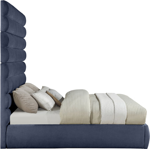 Amara Navy Chenille Fabric Upholstered King Bed, 1 Piece (Style 2)