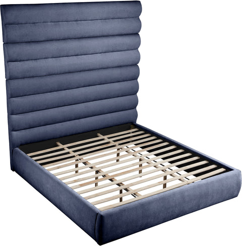 Amara Navy Chenille Fabric Upholstered King Bed, 1 Piece (Style 2)
