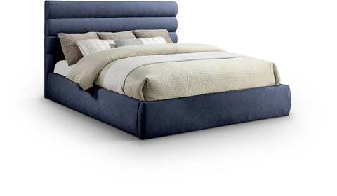Amara Navy Chenille Fabric Upholstered King Bed, 1 Piece (Style 3)