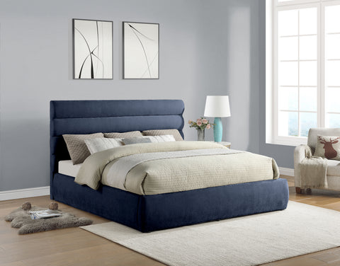 Amara Navy Chenille Fabric Upholstered King Bed, 1 Piece (Style 3)