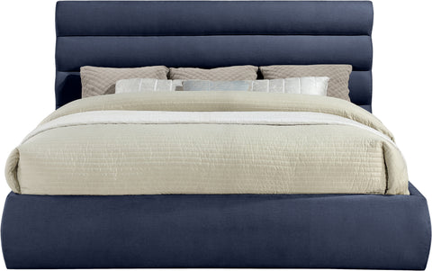 Amara Navy Chenille Fabric Upholstered King Bed, 1 Piece (Style 3)