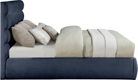 Amara Navy Chenille Fabric Upholstered King Bed, 1 Piece (Style 3)