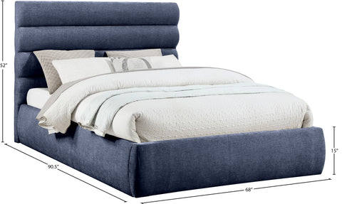 Amara Navy Chenille Fabric Upholstered Queen Bed, 1 Piece (Style 3)