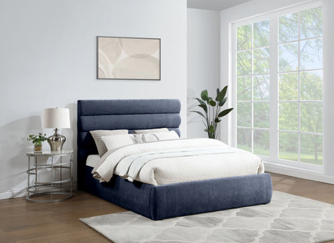 Amara Navy Chenille Fabric Upholstered Queen Bed, 1 Piece (Style 3)
