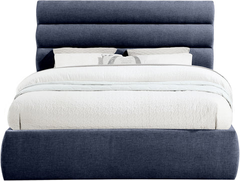 Amara Navy Chenille Fabric Upholstered Queen Bed, 1 Piece (Style 3)