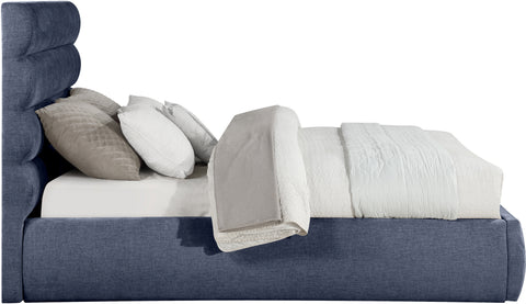 Amara Navy Chenille Fabric Upholstered Queen Bed, 1 Piece (Style 3)