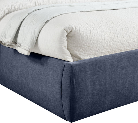 Amara Navy Chenille Fabric Upholstered Queen Bed, 1 Piece (Style 3)