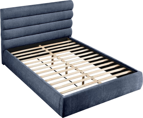 Amara Navy Chenille Fabric Upholstered Queen Bed, 1 Piece (Style 3)