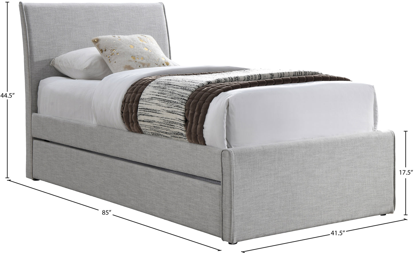 niagara grey linen textured fabric twin trundle bed