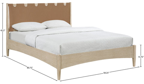 Faye Brown Vegan Leather Headboard And Wood Full Bed, 1 Piece