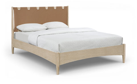 Faye Brown Vegan Leather Headboard And Wood Full Bed, 1 Piece