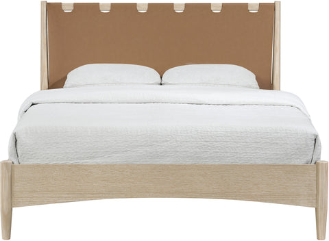 Faye Brown Vegan Leather Headboard And Wood Full Bed, 1 Piece