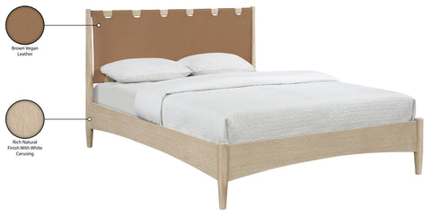Faye Brown Vegan Leather Headboard And Wood King Bed, 1 Piece