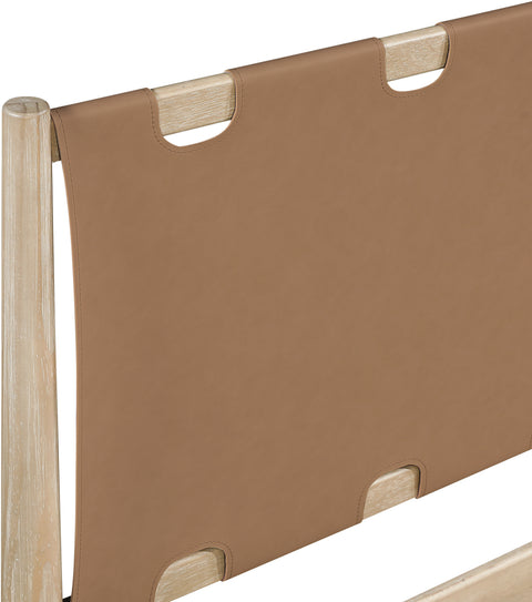 Faye Brown Vegan Leather Headboard And Wood King Bed, 1 Piece