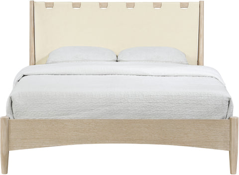 Faye Cream Vegan Leather Headboard And Wood Full Bed, 1 Piece