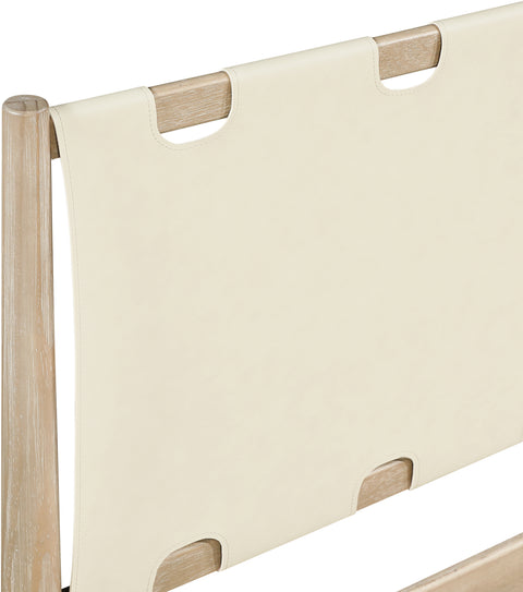 Faye Cream Vegan Leather Headboard And Wood Full Bed, 1 Piece