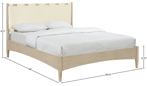 Faye Cream Vegan Leather Headboard And Wood King Bed, 1 Piece