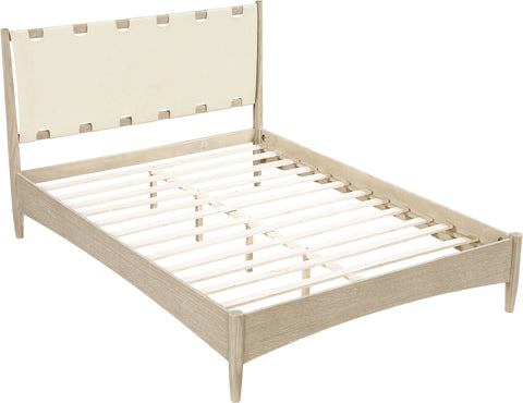 Faye Cream Vegan Leather Headboard And Wood King Bed, 1 Piece