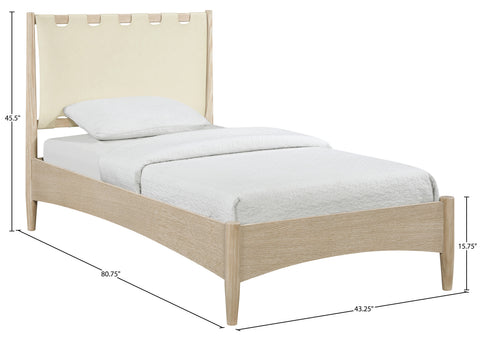Faye Cream Vegan Leather Headboard And Wood Twin Bed, 1 Piece