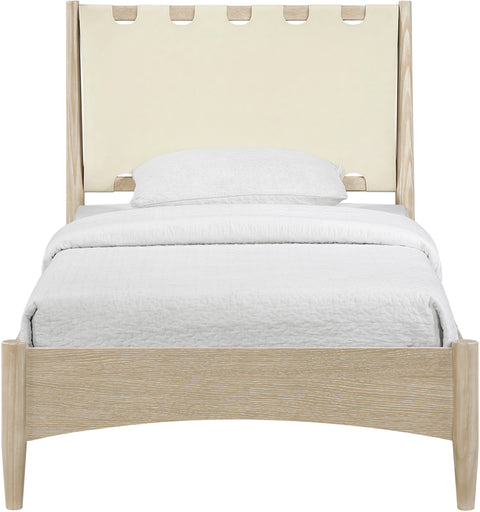 Faye Cream Vegan Leather Headboard And Wood Twin Bed, 1 Piece