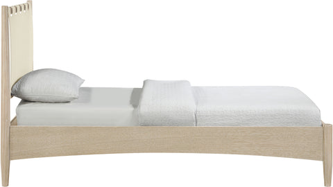 Faye Cream Vegan Leather Headboard And Wood Twin Bed, 1 Piece