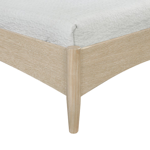 Faye Cream Vegan Leather Headboard And Wood Twin Bed, 1 Piece