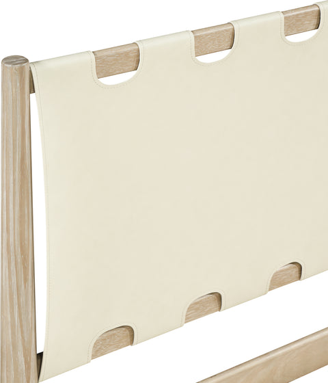Faye Cream Vegan Leather Headboard And Wood Twin Bed, 1 Piece