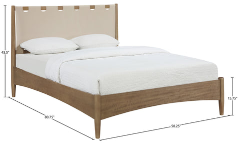Faye Beige Vegan Leather Headboard And Wood Full Bed, 1 Piece