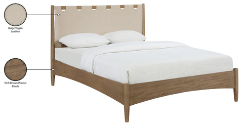 Faye Beige Vegan Leather Headboard And Wood Full Bed, 1 Piece
