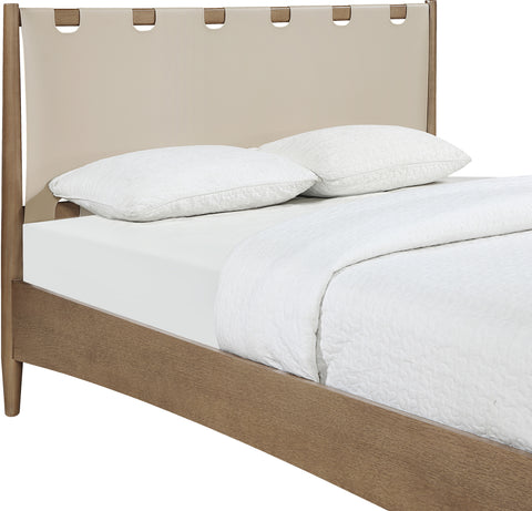Faye Beige Vegan Leather Headboard And Wood Full Bed, 1 Piece