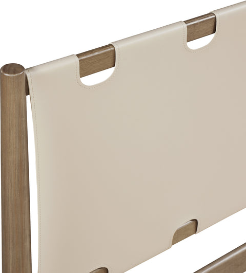 Faye Beige Vegan Leather Headboard And Wood Full Bed, 1 Piece