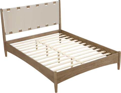 Faye Beige Vegan Leather Headboard And Wood Full Bed, 1 Piece