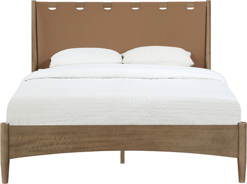 Faye Brown Vegan Leather Headboard And Wood Full Bed, 1 Piece (Style 2)